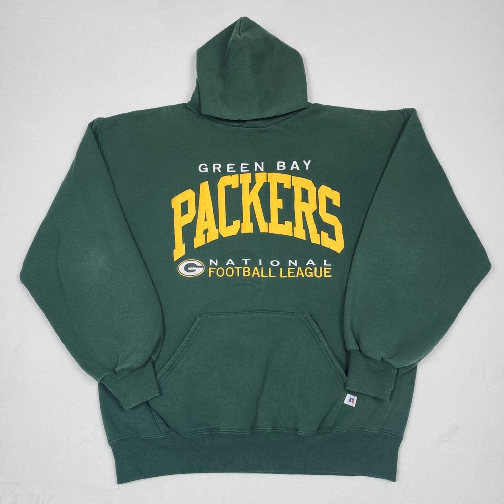 Vintage Green Bay Packers Hoodie Mens XL Green NFL Russell Athletic Made USA